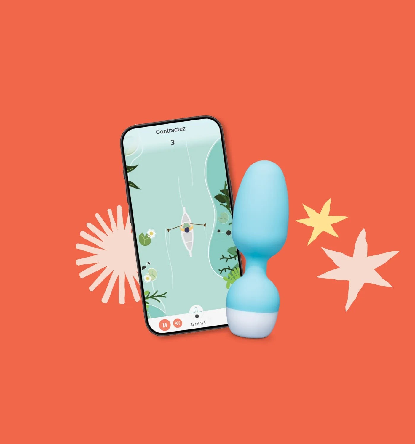 Sonde Emy Trainer et application Emy affichant un exercice de contraction, visuel officiel Fizimed